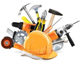 Construction tools with helmet vector