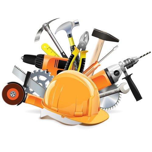Construction tools with helmet vector