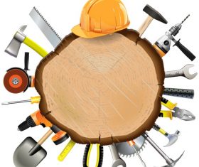 Construction wooden board with tools vector