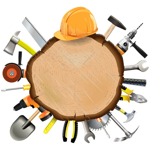 Construction wooden board with tools vector