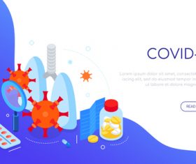 Covid-19 virus and medicine isometric web banner vector