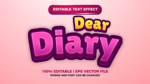 Dear Diary editable text effect vector