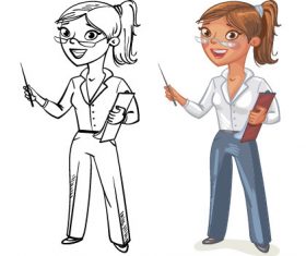 Female cartoon color and black and white image vector