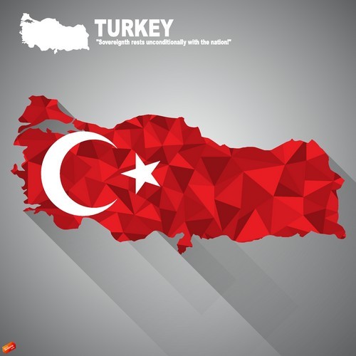 Flag vector on map of Turkey