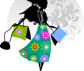 Floral dress woman silhouette vector