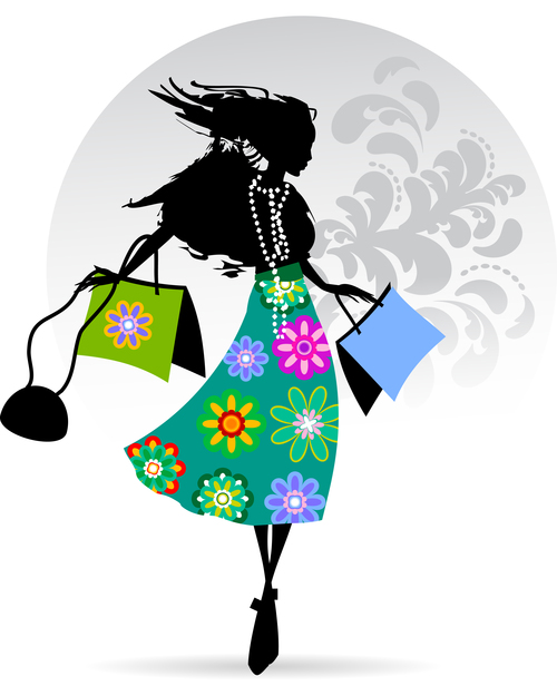 Floral dress woman silhouette vector