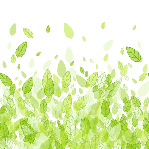 Flying green leaves vector background