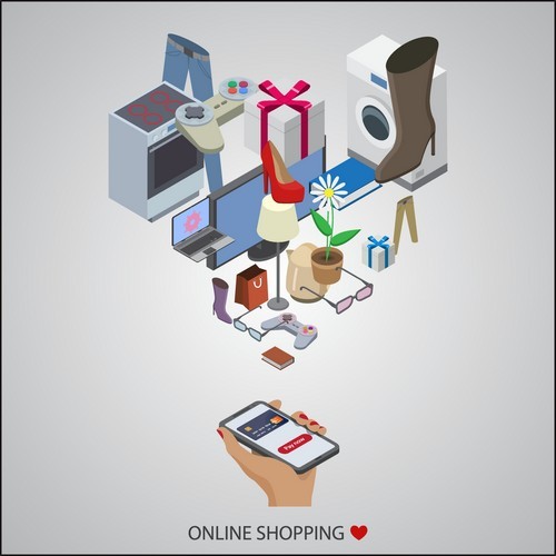 Goods complete online store concept vector