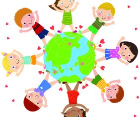 Happy kids all over the world cartoon illustration vector
