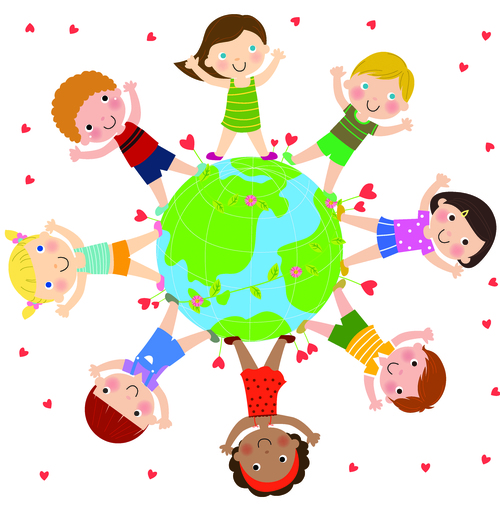 Happy kids all over the world cartoon illustration vector