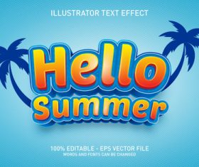 Hello summer 3d editable text style effect vector