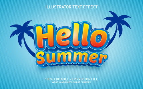 Hello summer 3d editable text style effect vector