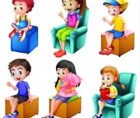 Kids sitting on different chairs cartoon illustration vector