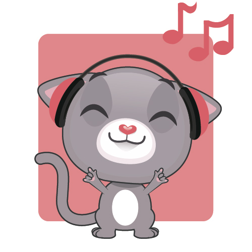 Kitten listening to music vector