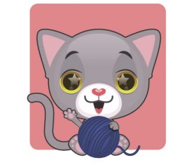 Kitten playing with ball of yarn vector