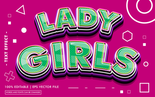 Lady girls editable text style effect vector