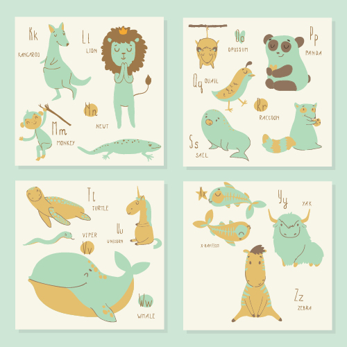 Learn English animal card vector