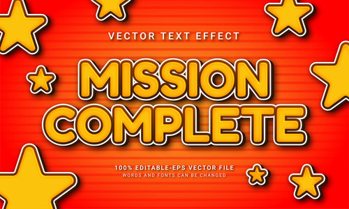 Mission complete vector text effect