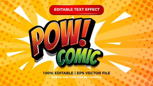 Pow comic editable text effect with halftone background vector