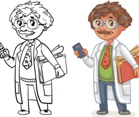 Professor cartoon color and black and white image vector