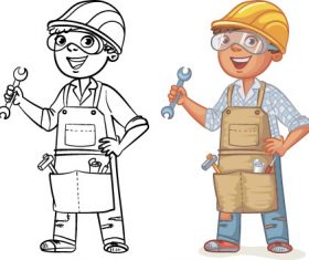 Repairman cartoon colorful and black and white image vector
