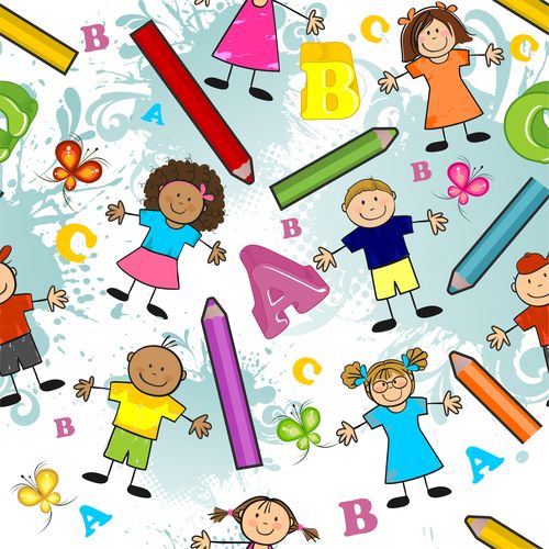 Seamless children pencils and letters vector