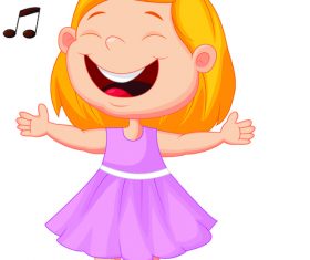 Singing little girl cartoon illustration vector