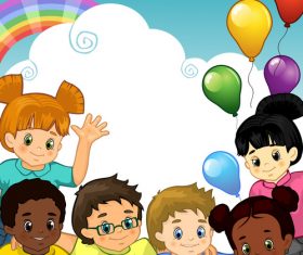 Sky rainbow and happy children vector
