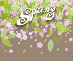 Spring fluttering green leaves and flowers vector background