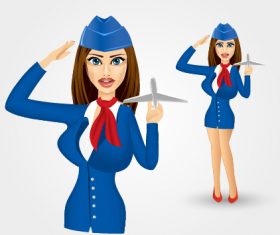 Stewardess vector with airplane model