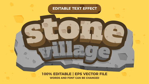 Stone village editable text effect for comic title games vector