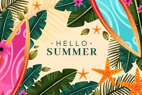 Summer tropical plants background card vector
