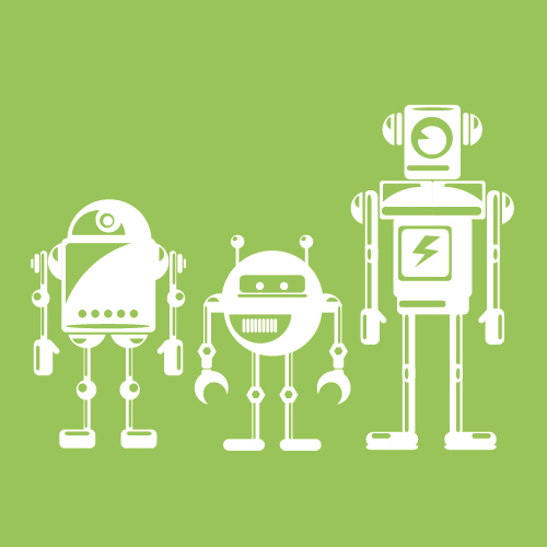 Three robots icon vector