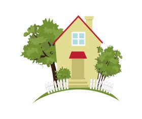 Trees and country house vector