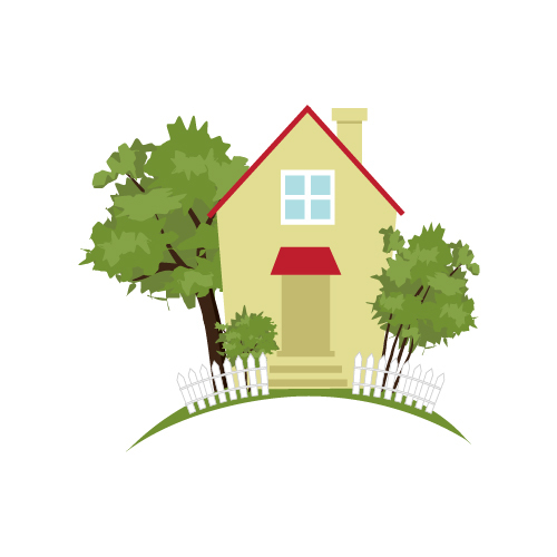 Trees and country house vector