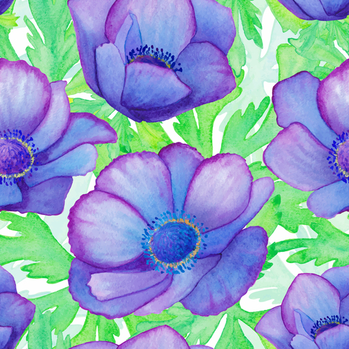 Watercolor flowers seamless background vector