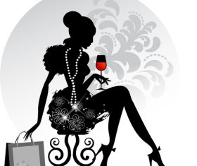 Woman drinking wine silhouette vector