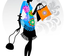 Woman silhouette vector in floral dress