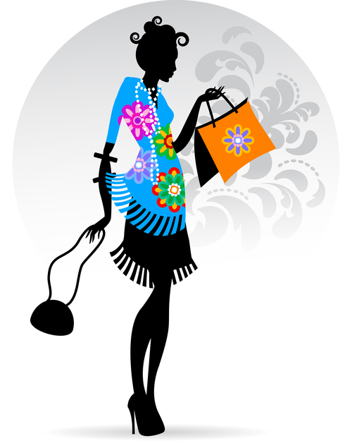Woman silhouette vector in floral dress