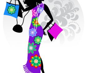 Woman wearing flower cheongsam silhouette vector