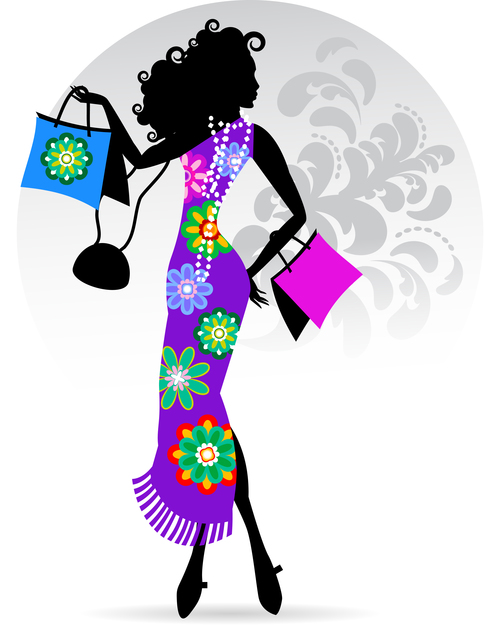 Woman wearing flower cheongsam silhouette vector