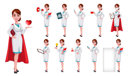 Young beautiful female doctor cartoon vector