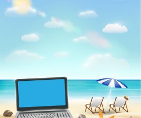 Beach and laptop vector