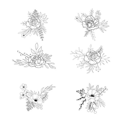 Black and white flower hand drawn vector