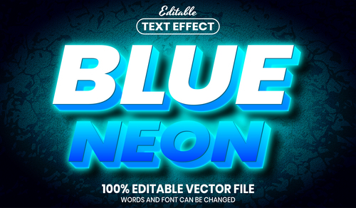 Blue neon text font style vector