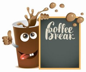 Cartoon coffee with text in blackboard vector
