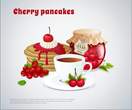 Cherry pancakes illustration vector
