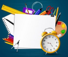 Clock whiteboard back to school background vector