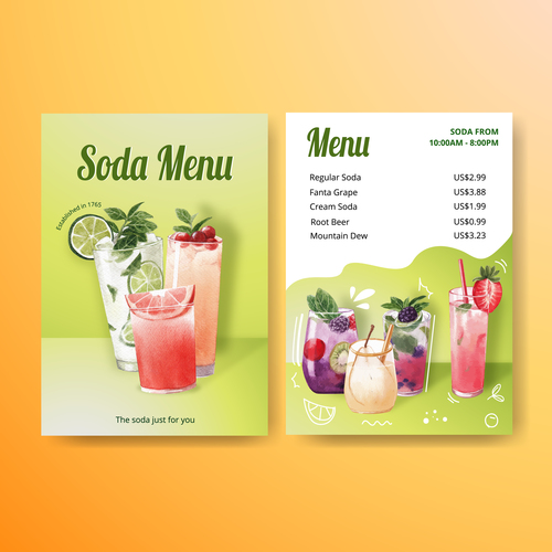 Delicious drink menu in vector