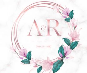 Design rose gold round frame wedding invitation card vector